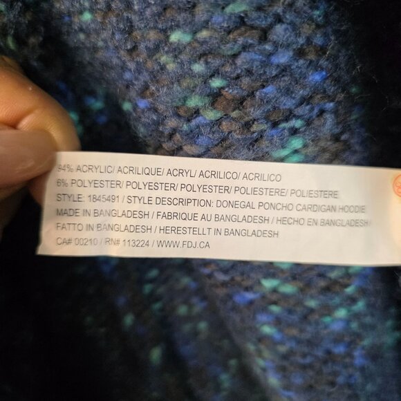 FDJ Sleeveless Knit Cardigan Toggle Closure Donegal Blue Hooded Sweater XS/M - Picture 8 of 11